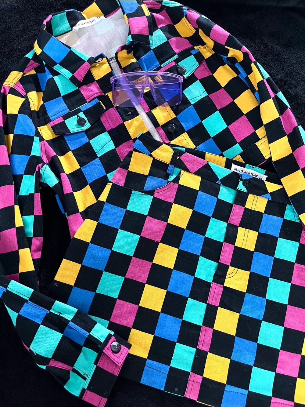 NEW DK CHECKERED MULTI COLOR JACKET AND SKIRT SET - Picture 8 of 9